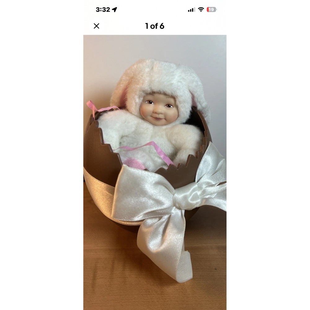 Vintage 1997 Anne Geddes Baby Bunny in Chocolate Easter Egg Plush Collectible